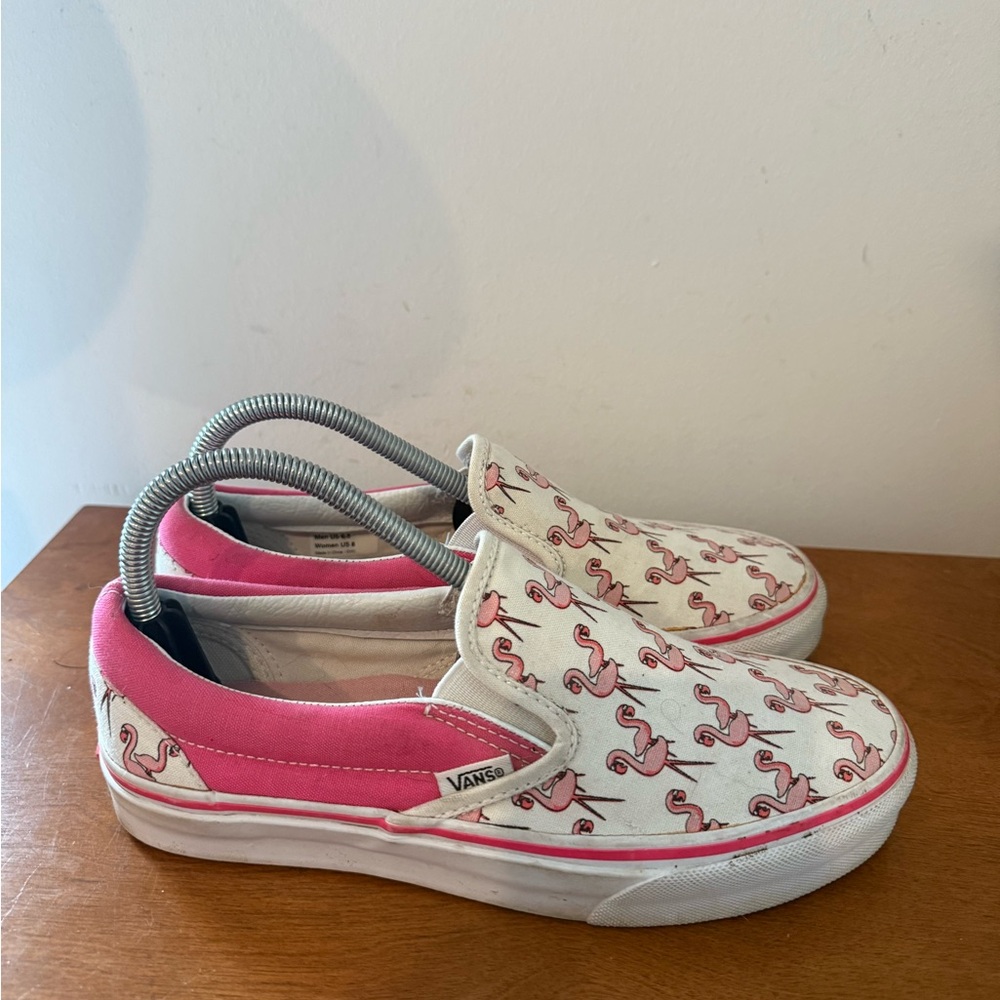 Vans Womens 8 Flamingo Slip-On Shoes - Pink and White
